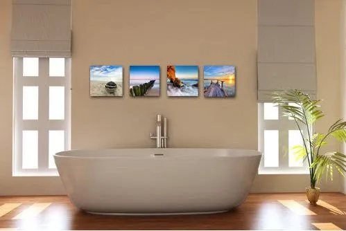 WIECO ART - SEAVIEW MODERN SEASCAPE GICLEE CANVAS PRINTS ARTWORK CONTEMPORARY LANDSCAPE SEA BEACH PICTURES TO PHOTO PAINTINGS ON CANVAS WALL ART FOR HOME DECORATIONS WALL DECOR 4PCS/SET