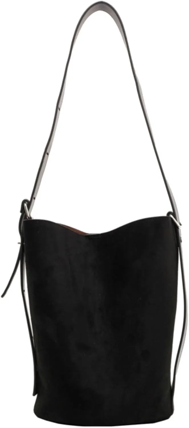 Women Suede Bucket Bag 2025 Fall Bags Trendy Brown Tote Vintage Shoulder Handbag with Pouch Work Purses