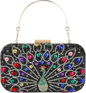 Womens Vintage Beaded Rhinestone Peacock Clutch Purse Handmade Crossbody Bag Evening Handbag For Wedding Party Prom