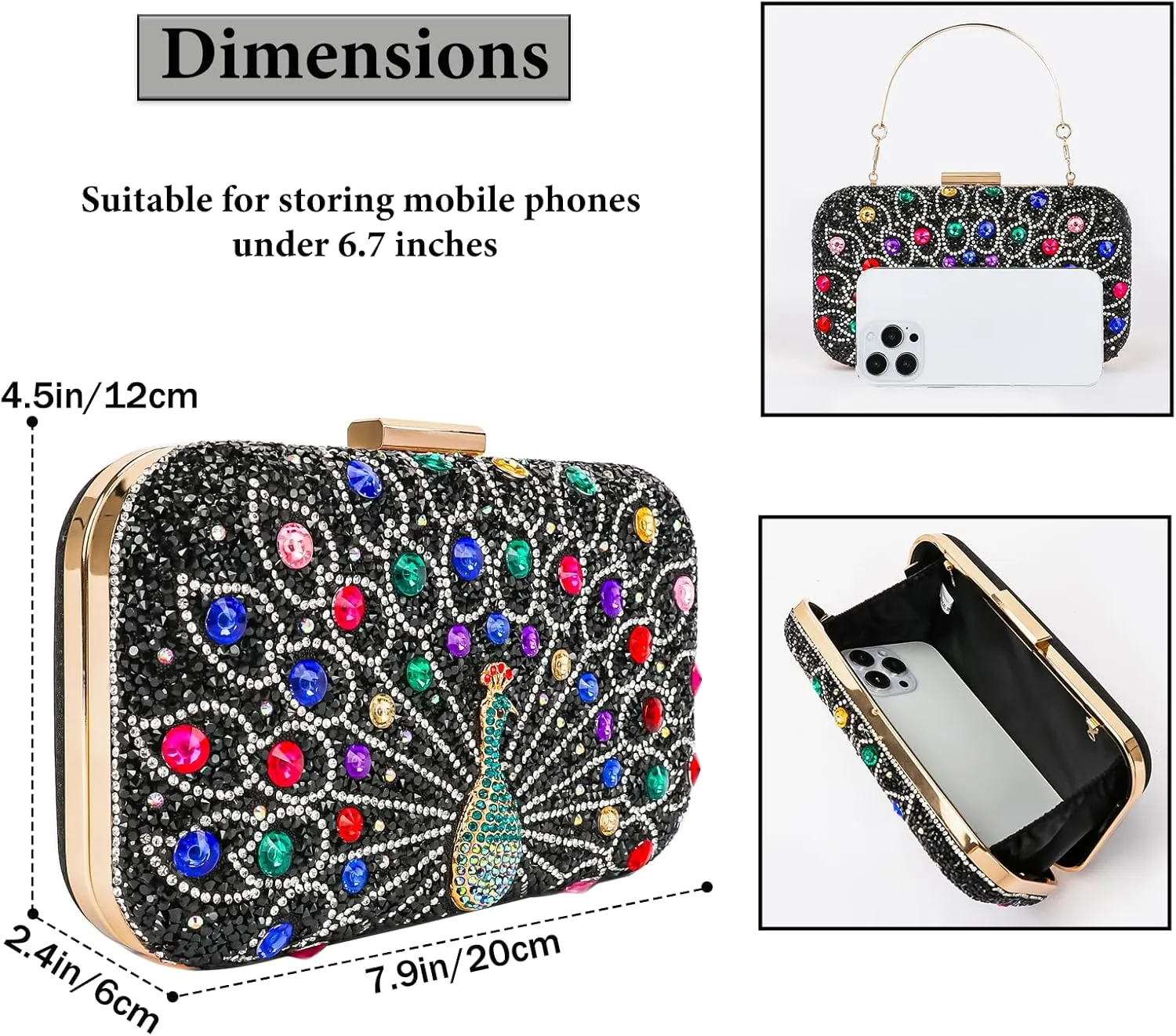 Womens Vintage Beaded Rhinestone Peacock Clutch Purse Handmade Crossbody Bag Evening Handbag For Wedding Party Prom
