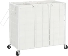 WOWLIVE Laundry Hamper with Wheels,Metal Wire Frame Rolling Laundry Basket 3 Section with Removable bags,155L Dirty Clothes Hamper Organizer Dorm Room Storage for Bedroom,Bathroom,White